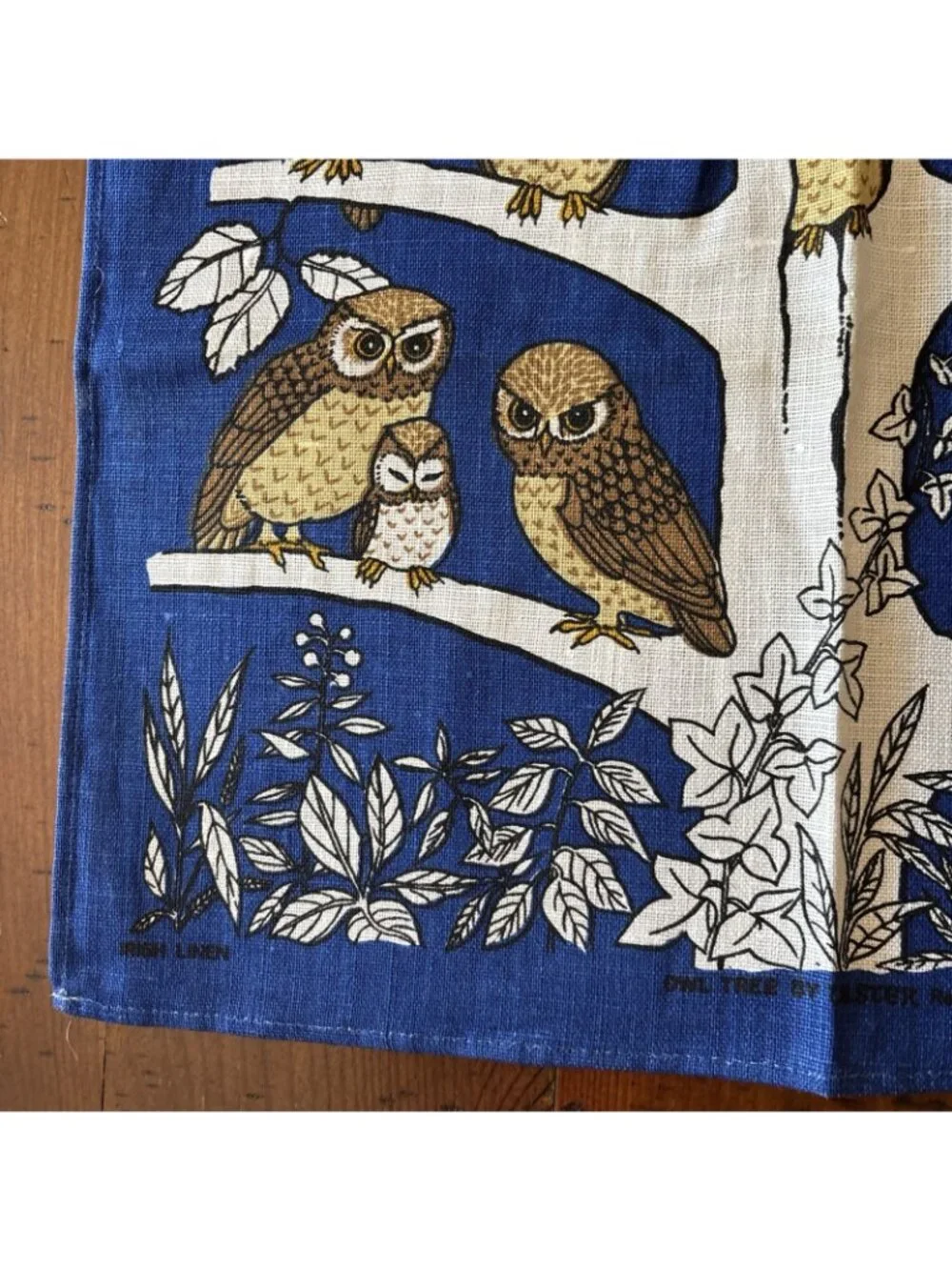 Vintage Linen ULSTER OWL TREE Tea Towel Wall Art MOD 29 X 18  Irish Ireland